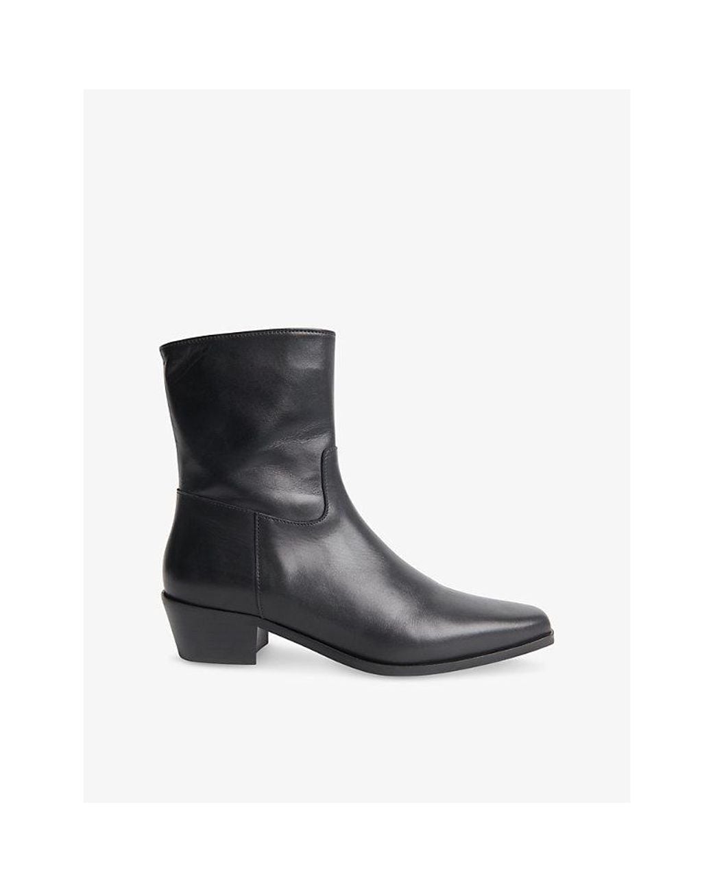 Whistles Black Western Heeled Leather Ankle Boots