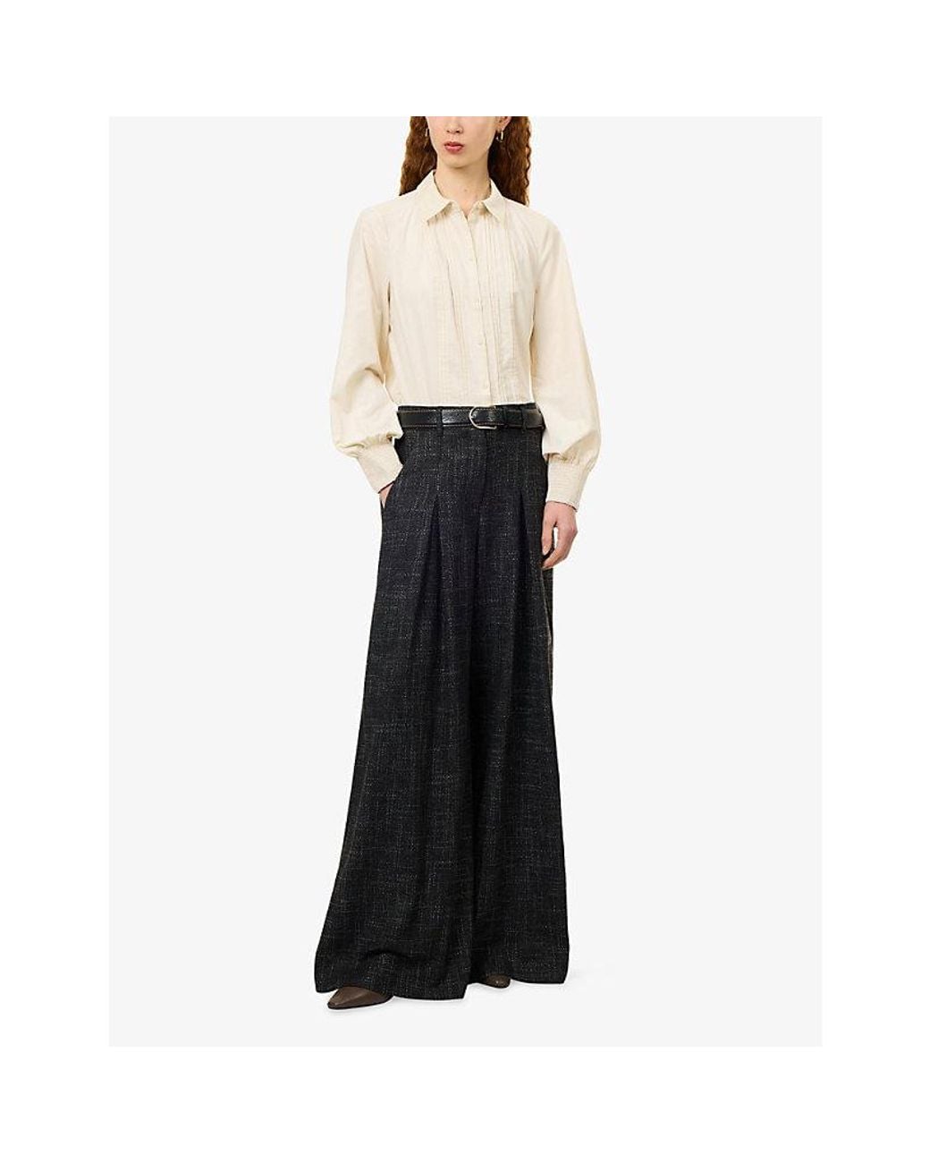 ME+EM White Micro Cord Pleated Cotton-Blend Blouse