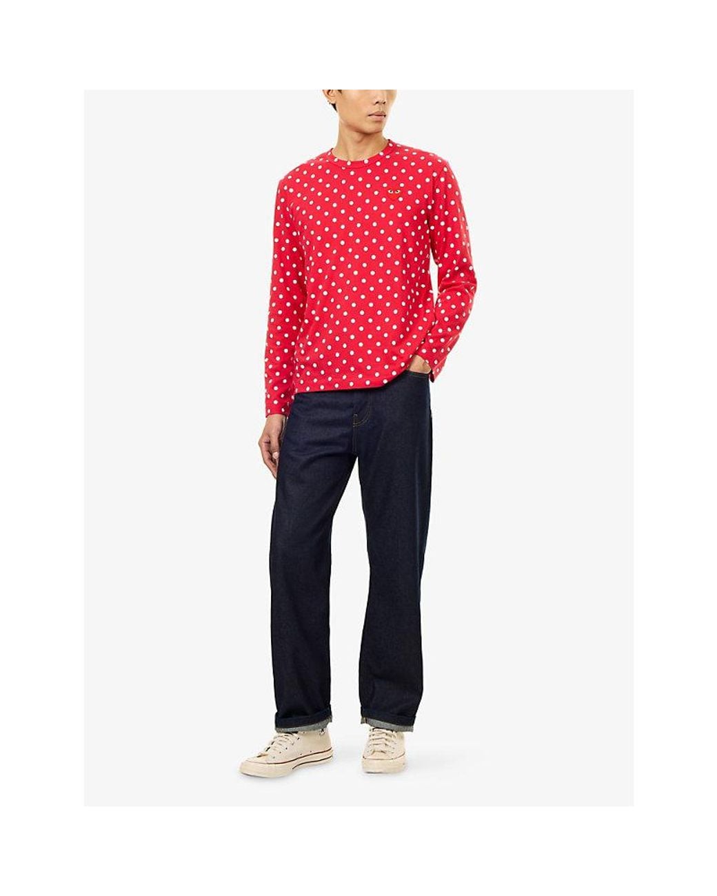 COMME DES GARÇONS PLAY Red Polka Dot Heart Long-Sleeve Cotton-Jersey T-Shirt for men