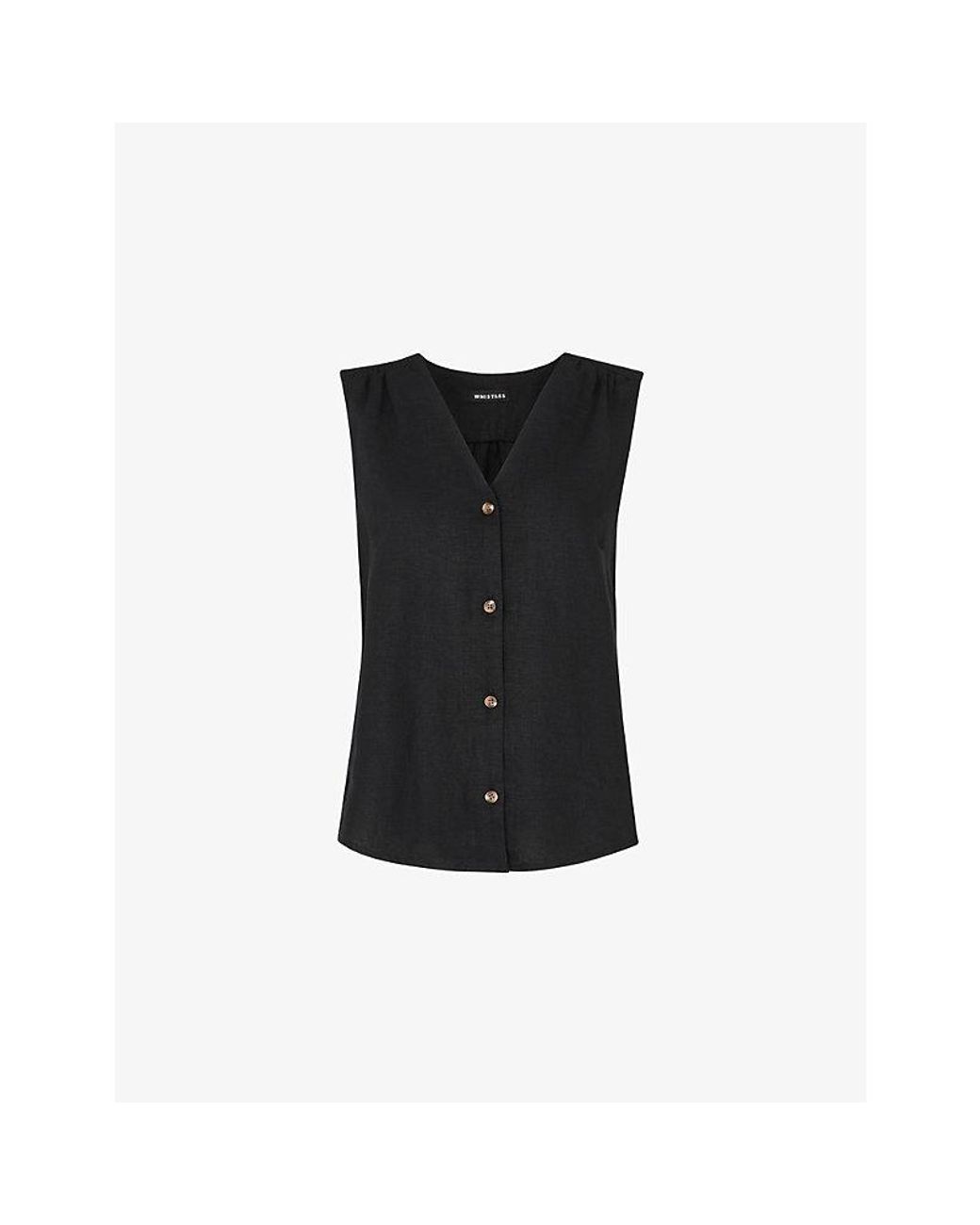 Whistles Black Laura V-Neck Relaxed-Fit Linen Tank
