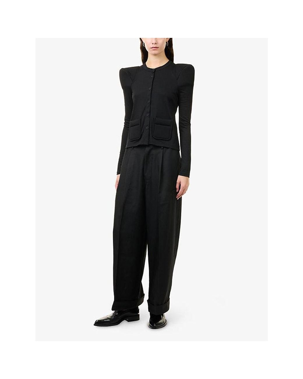 Melitta Baumeister Blue Foamy Shoulder Stretch-Rib Cardigan