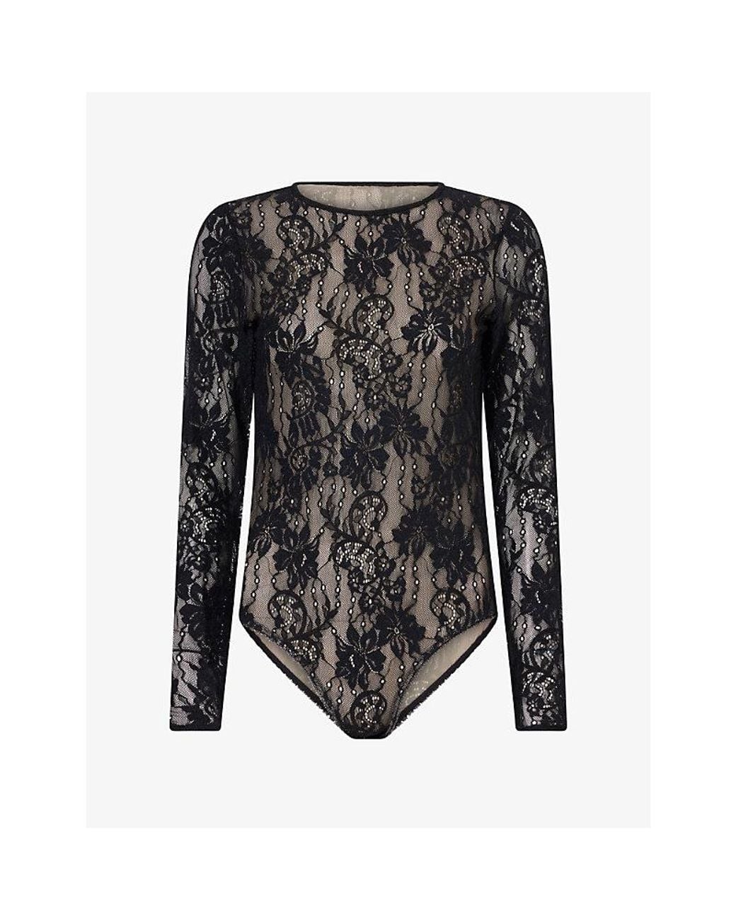 Zimmermann Black Long-Sleeve Lace Bodysuit