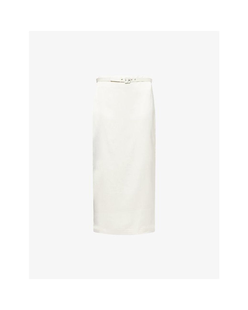 Anna October White Aletta Pencil Satin Midi Skirt
