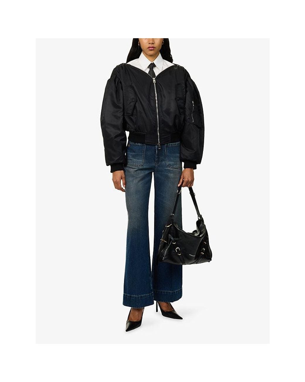 Givenchy Black Off-Shoulder Nylon Bomber Jacket