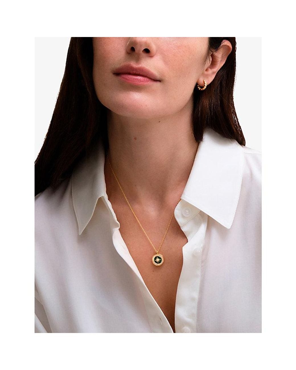 Astley Clarke White Polaris 18Ct-Plated Sterling- Malachite And Sapphire Locket Necklace