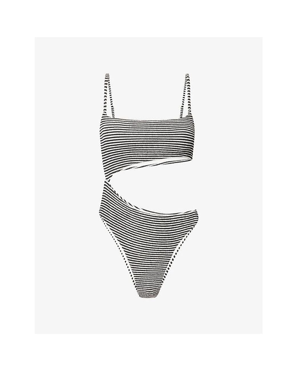 WE Are Tala Gray Crinkle Stripe-Pattern Cut-Out Swimsuit