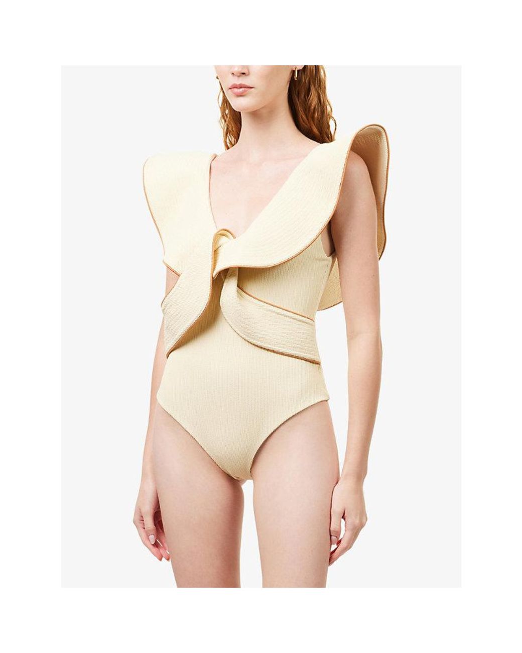 Johanna Ortiz Metallic Beaches Ruffle-Trim Crinkle Swimsuit