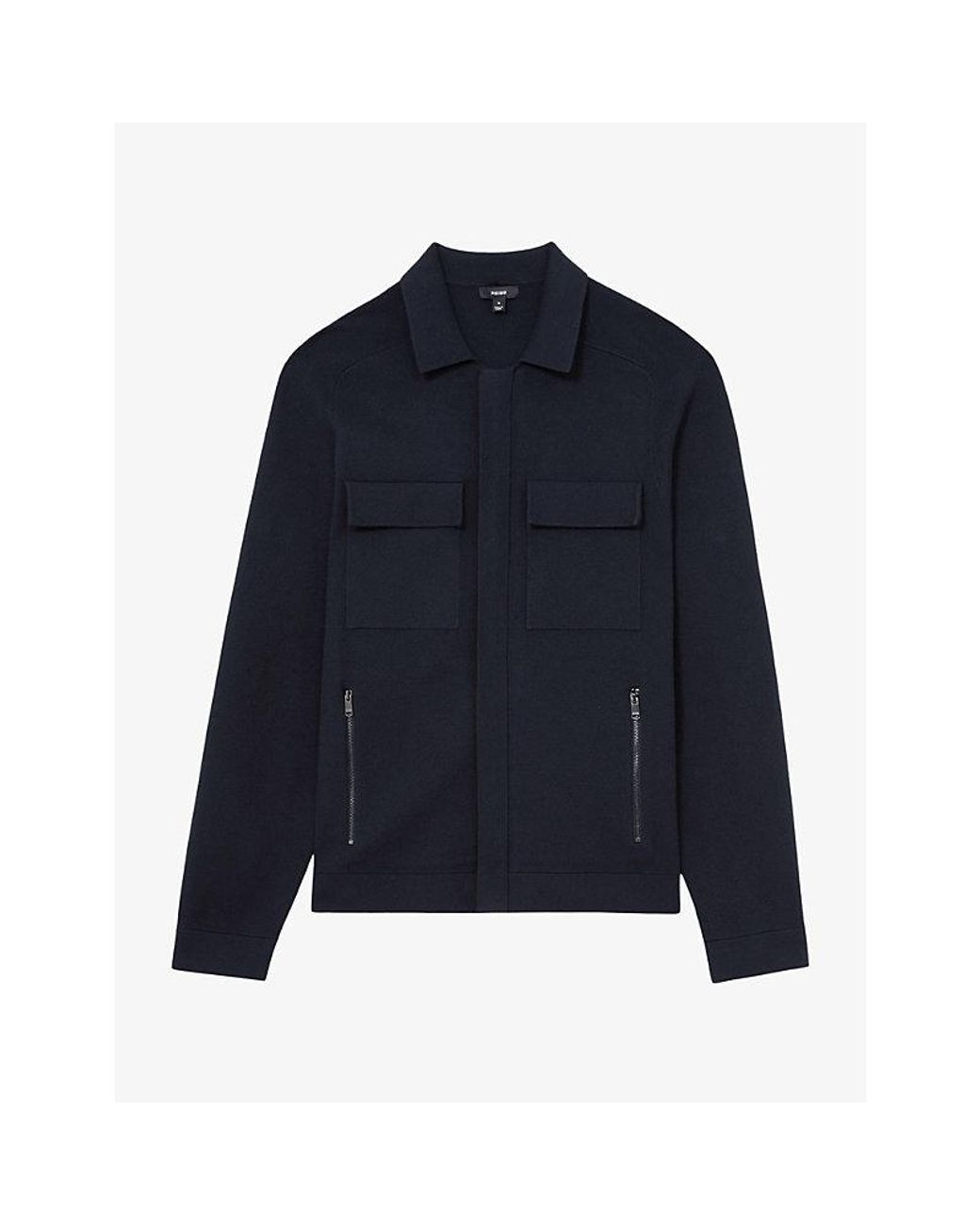 Reiss Blue Fleetwood Double-Pocket Knitted Jacket for men