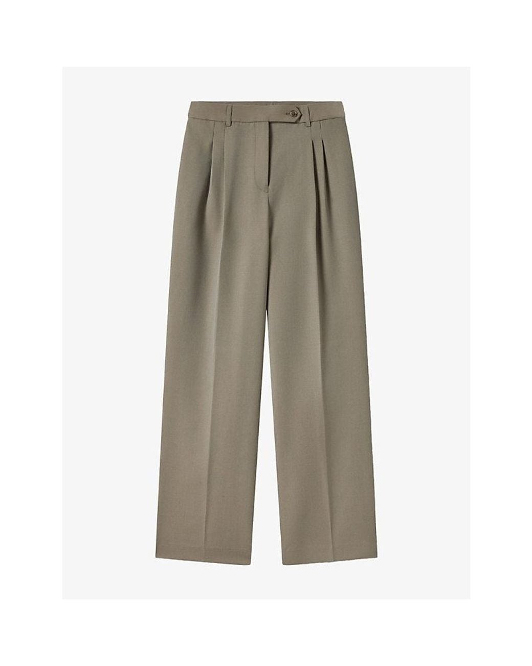 Whistles Gray High-Rise Straight-Leg Wool-Blend Trousers