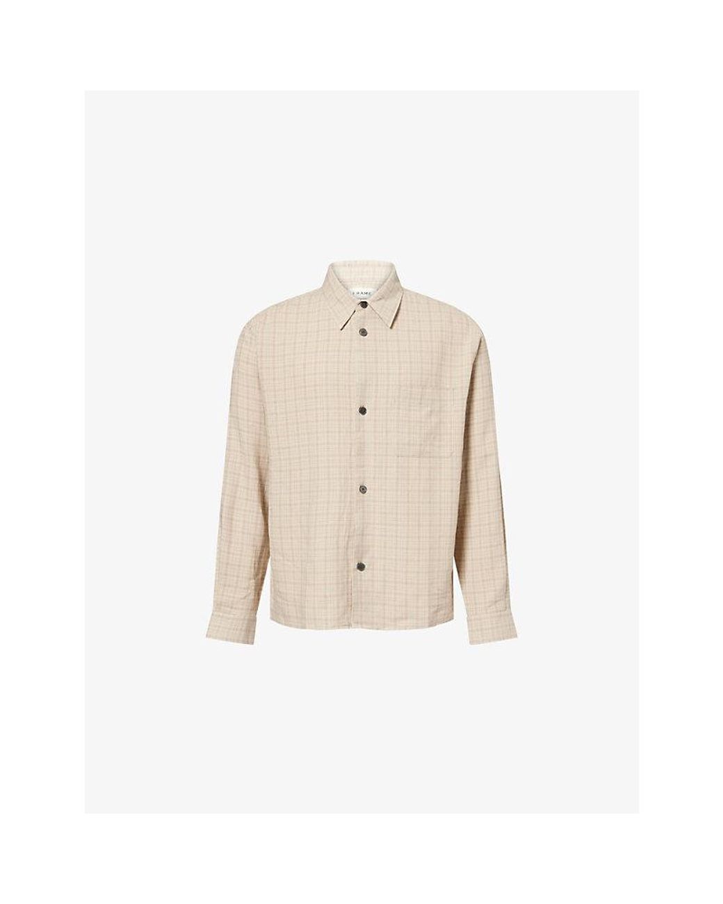 FRAME Natural Check-Print Plaid Linen-Blend Shirt for men