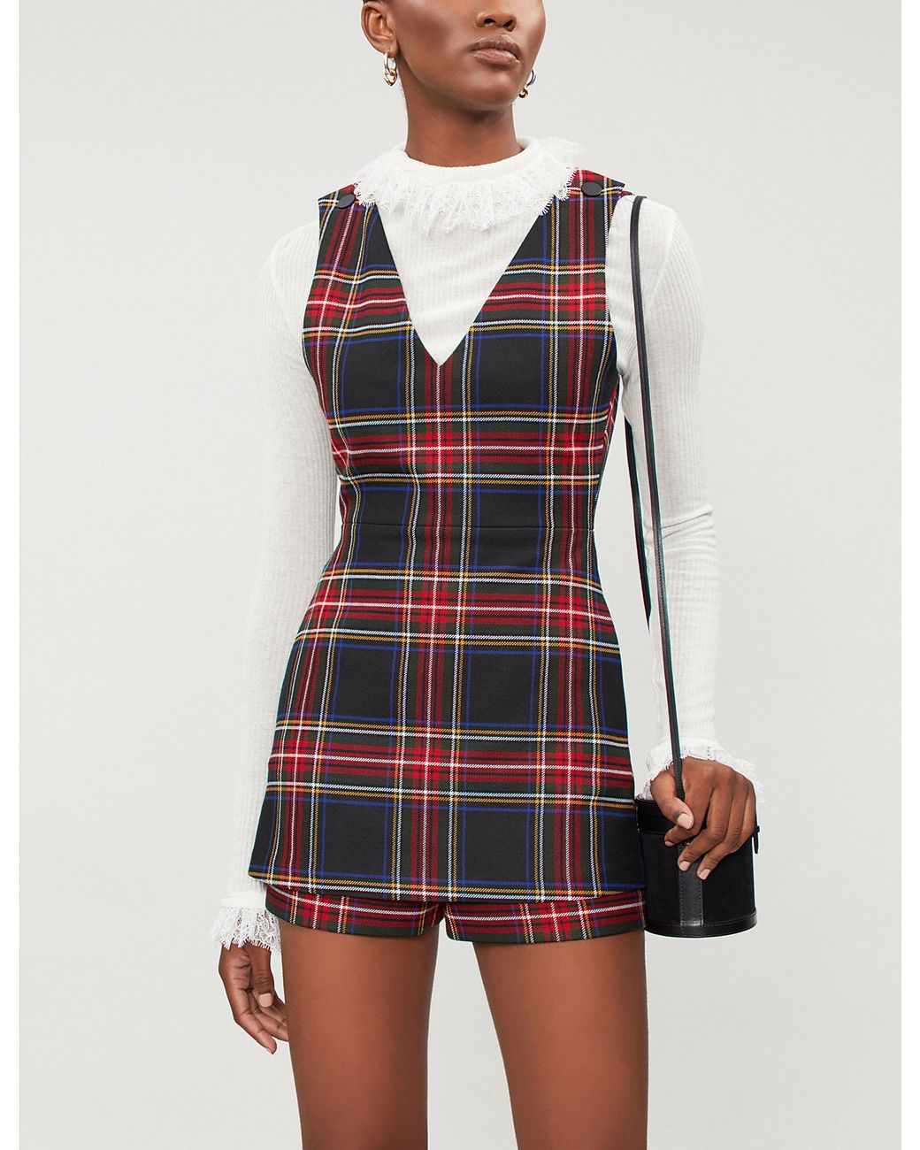 Maje Iris Tartan Playsuit in Red Lyst