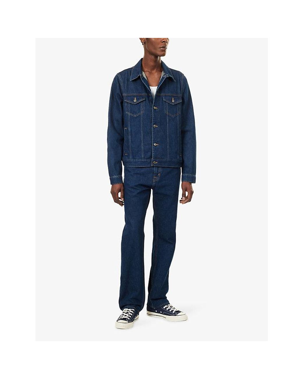 7 For All Mankind Blue Modern Straight-Leg Cotton Denim Jeans for men