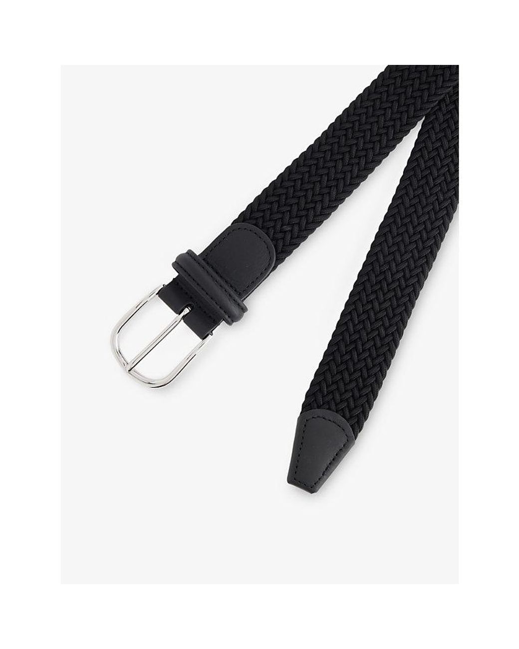 Andersons Black Woven Elastic And Leather Belt for men
