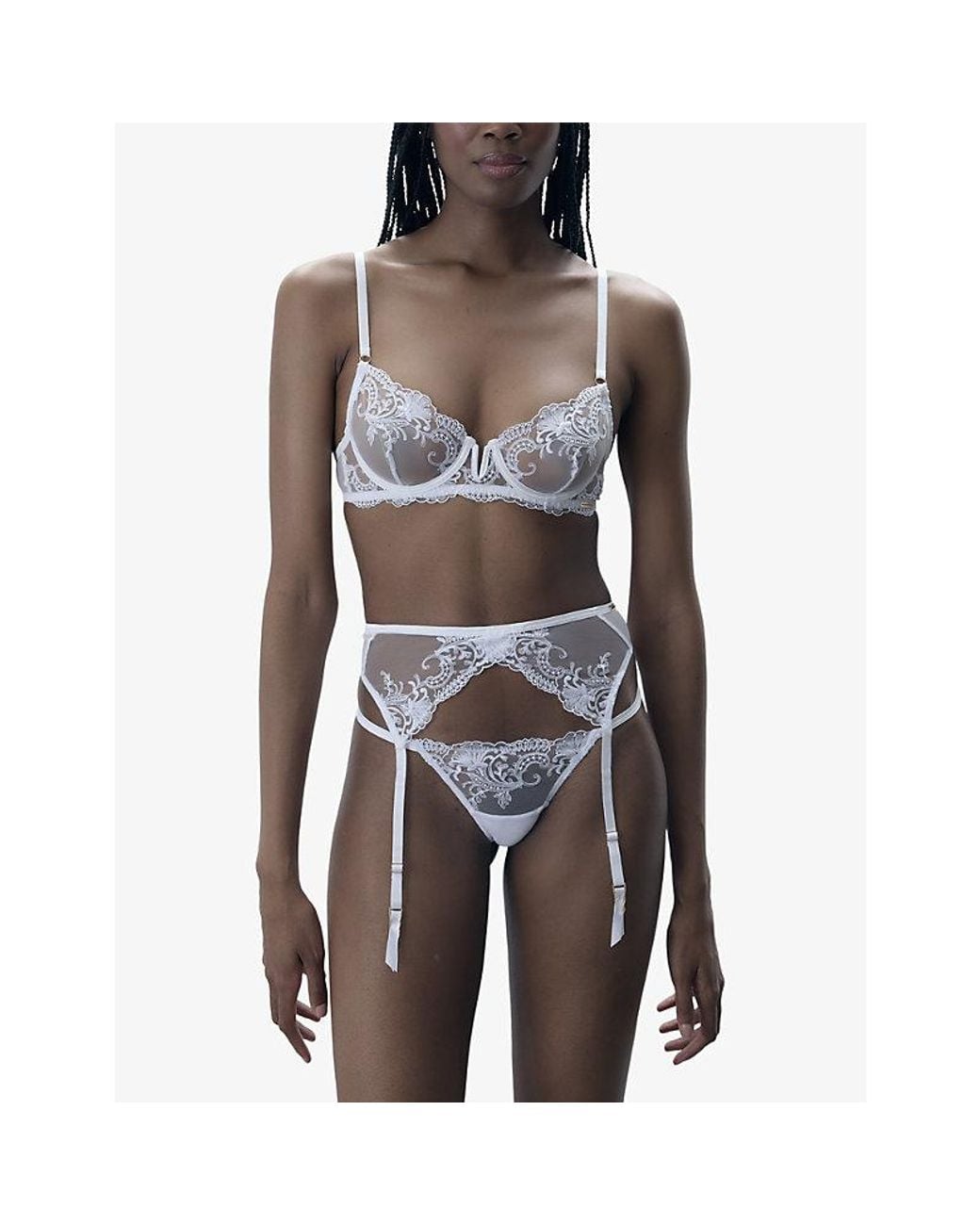Bluebella White Marseille Semi-Sheer Stretch-Mesh Suspender