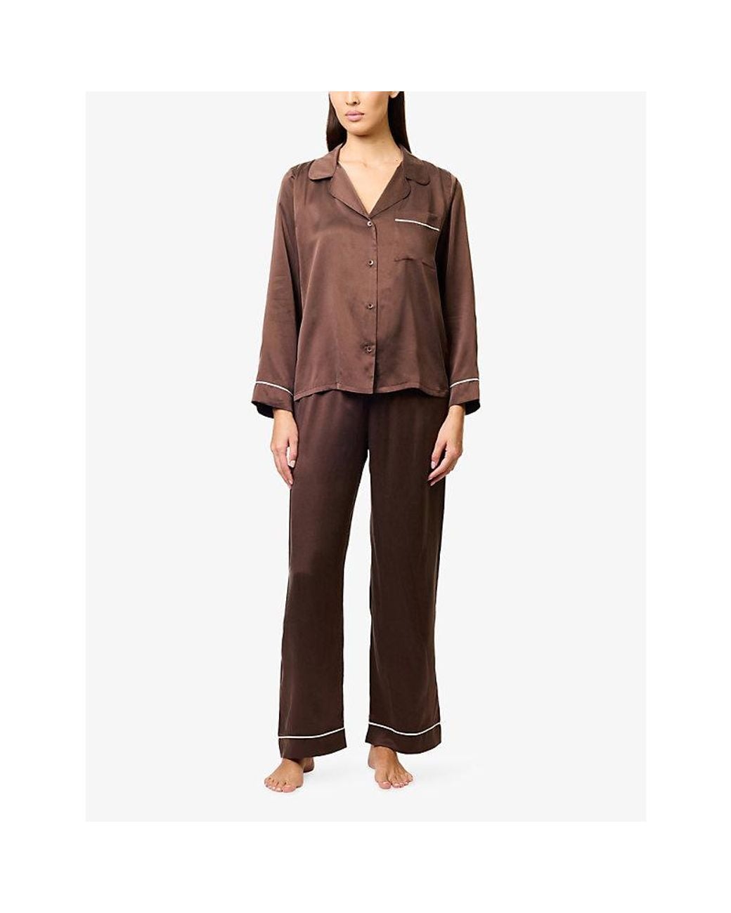Eberjey Brown Inez Printed Silk Long Pyjama Set