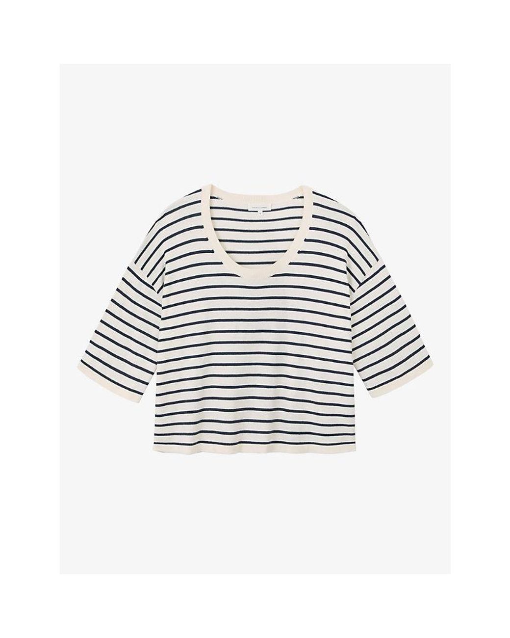 The White Company White Boxy Stripe Cotton-Blend Jumper