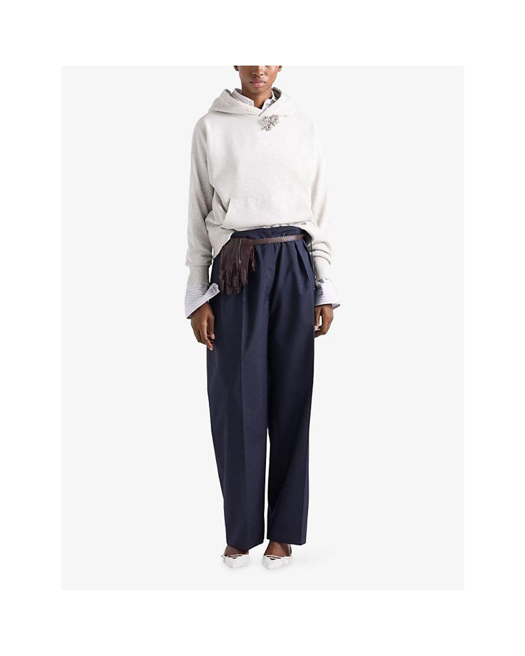 Prada White Jewel Brooch Cotton-Jersey Hoody