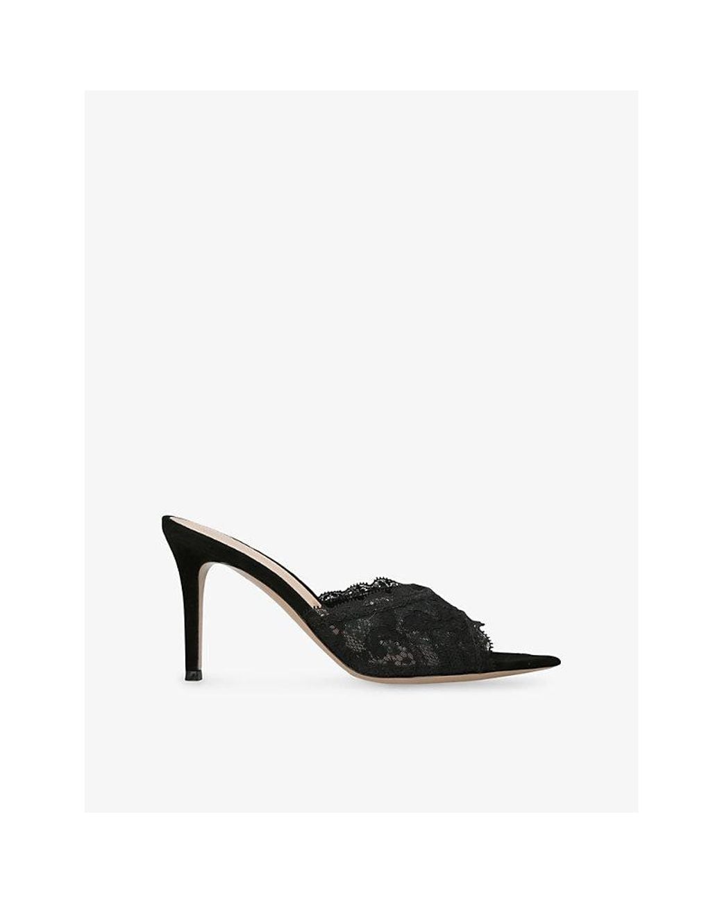 Gianvito Rossi Black Claudia Lace And Suede Mules