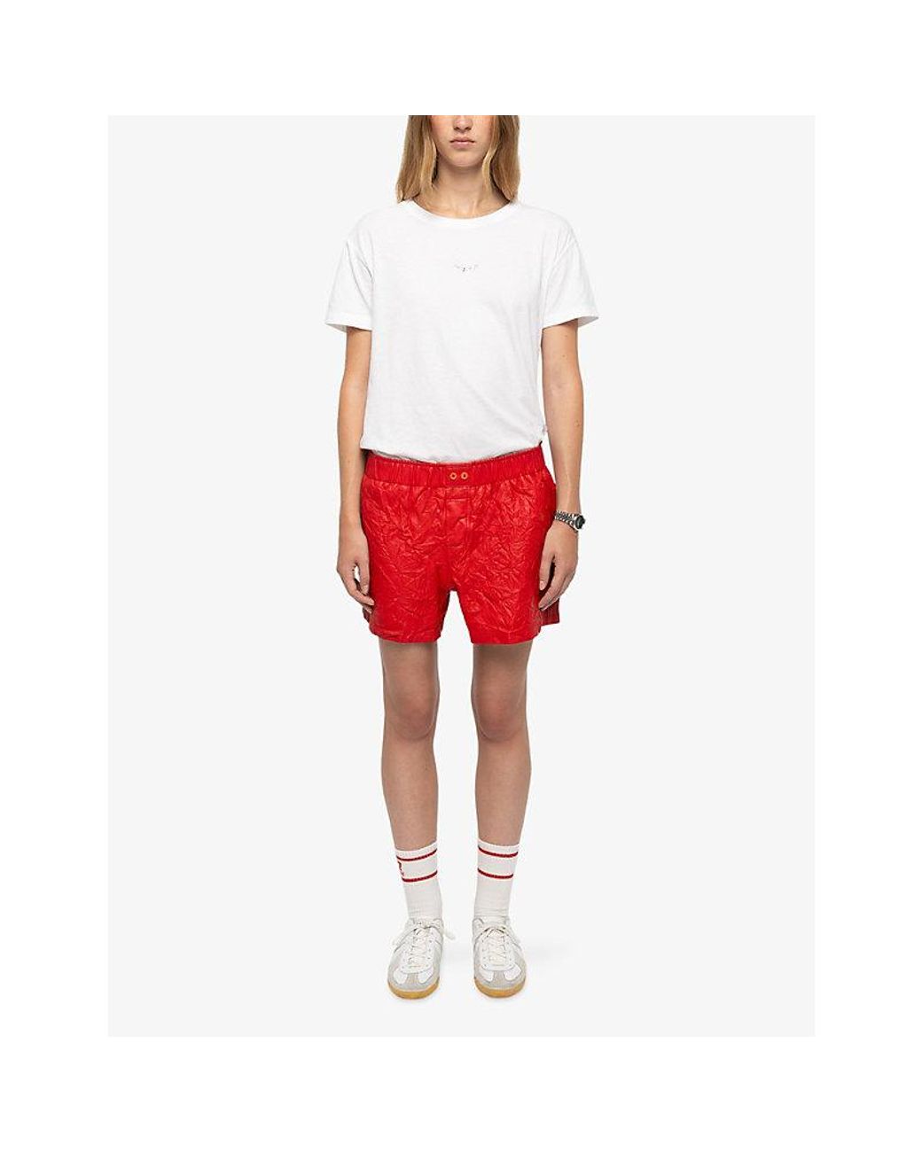 Zadig & Voltaire Red Pax Elasticated-Waist Crinkled Leather Shorts