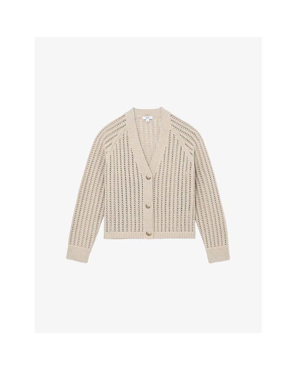 Reiss Natural Constance V-Neck Knitted Cardigan