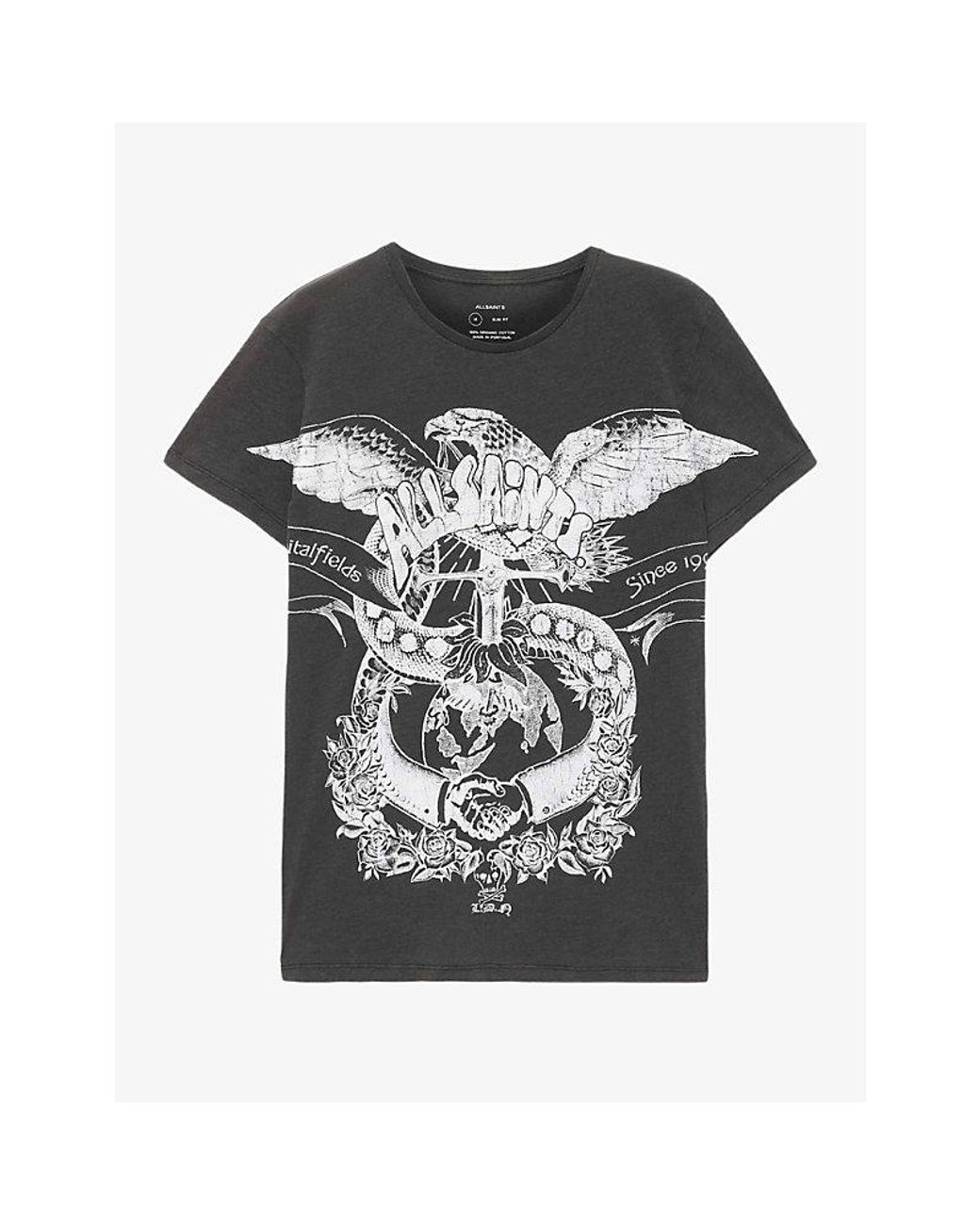 AllSaints Black Emblem Graphic-Print Short-Sleeve Cotton T-Shirt for men
