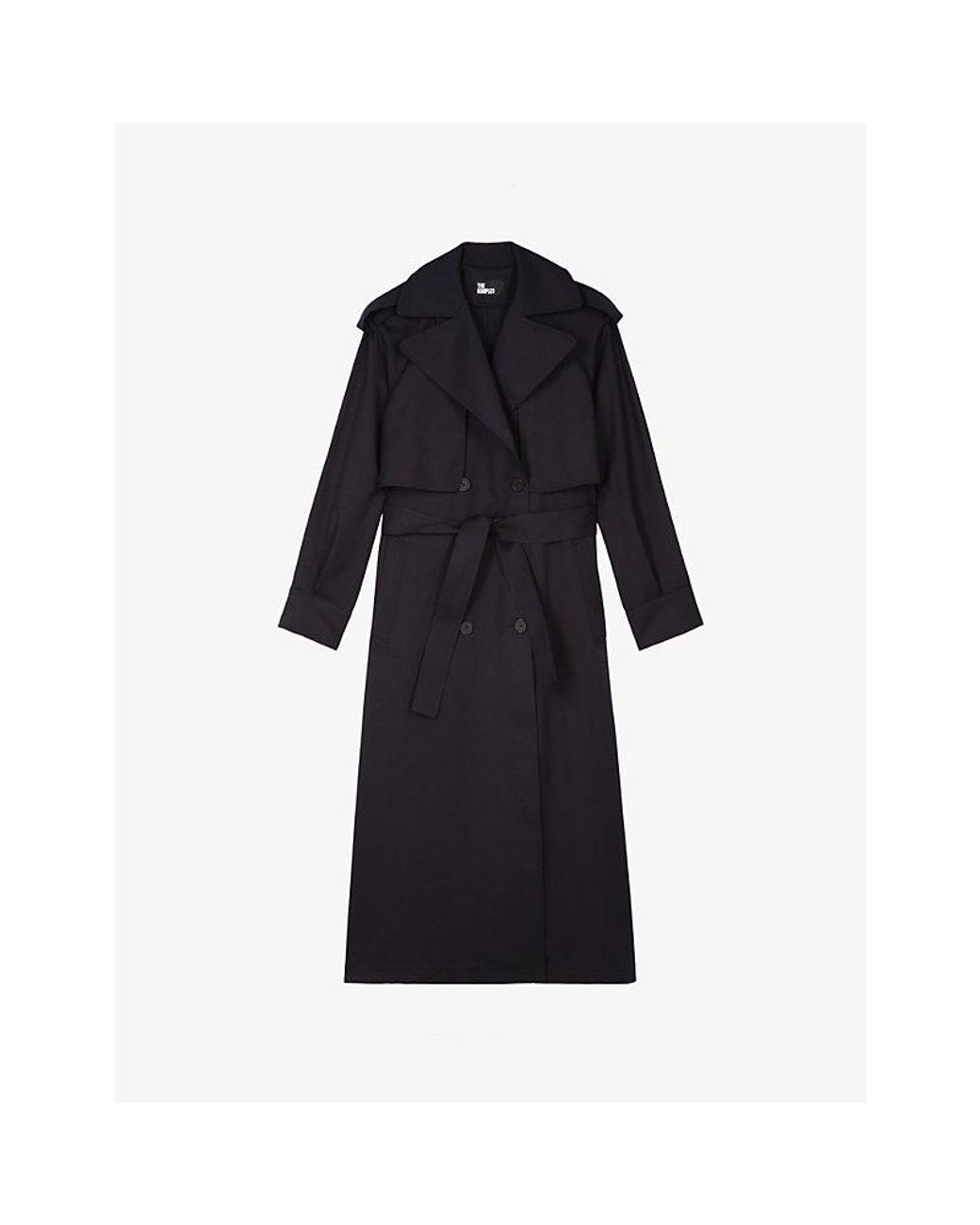 The Kooples Black Tie-Waist Woven Trench Coat