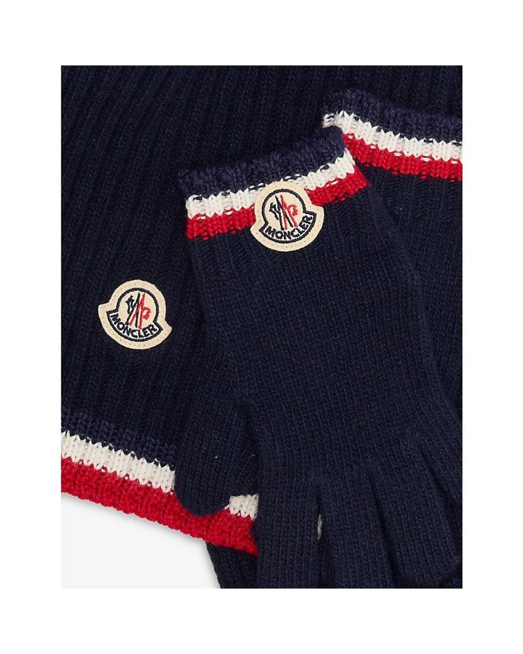 Moncler Blue Kids' Tri-Colour Virgin-Wool Scarf And Gloves Set for men