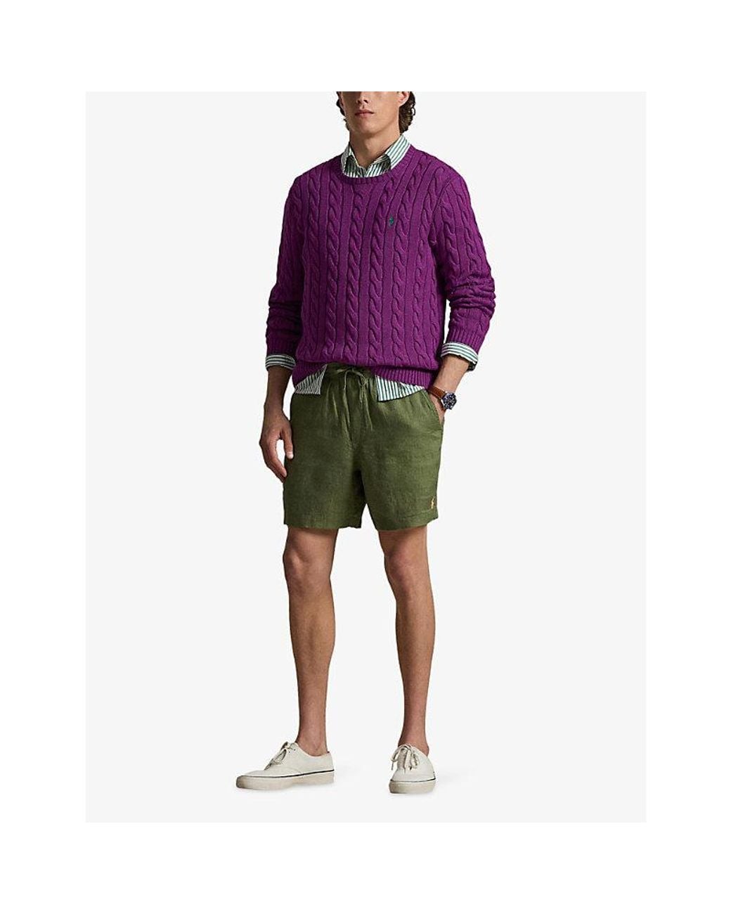 Polo Ralph Lauren Green Logo-Embroidered Linen Shorts for men