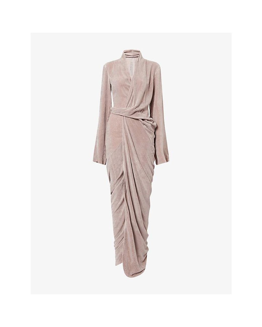 Rick Owens Pink Wrap-Over Draped Velvet Gown