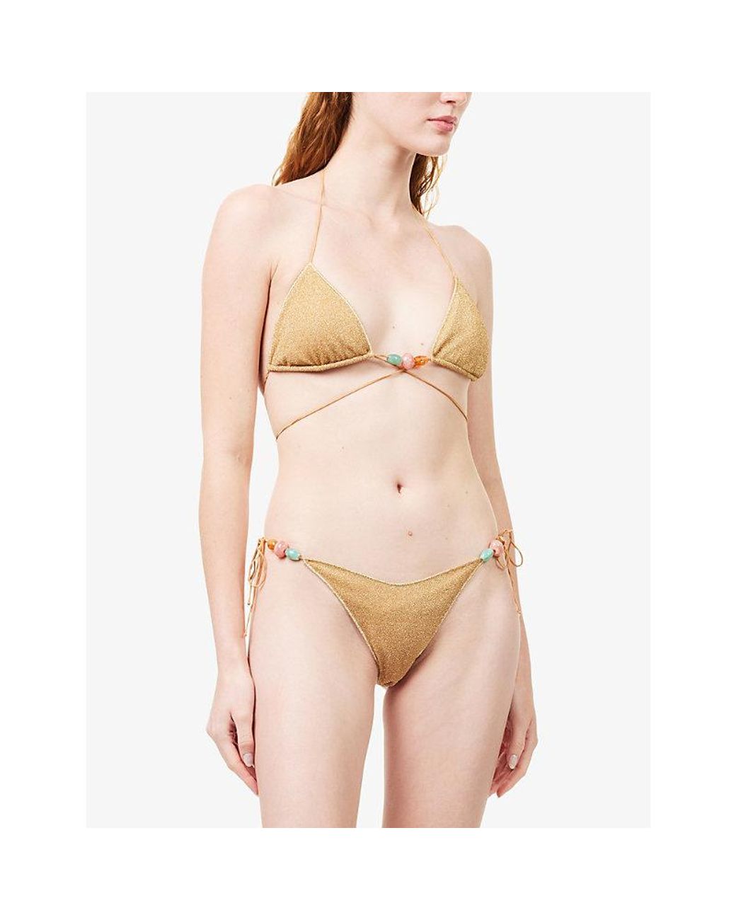 Oseree White Lumiere Beads Micro Bikini Set