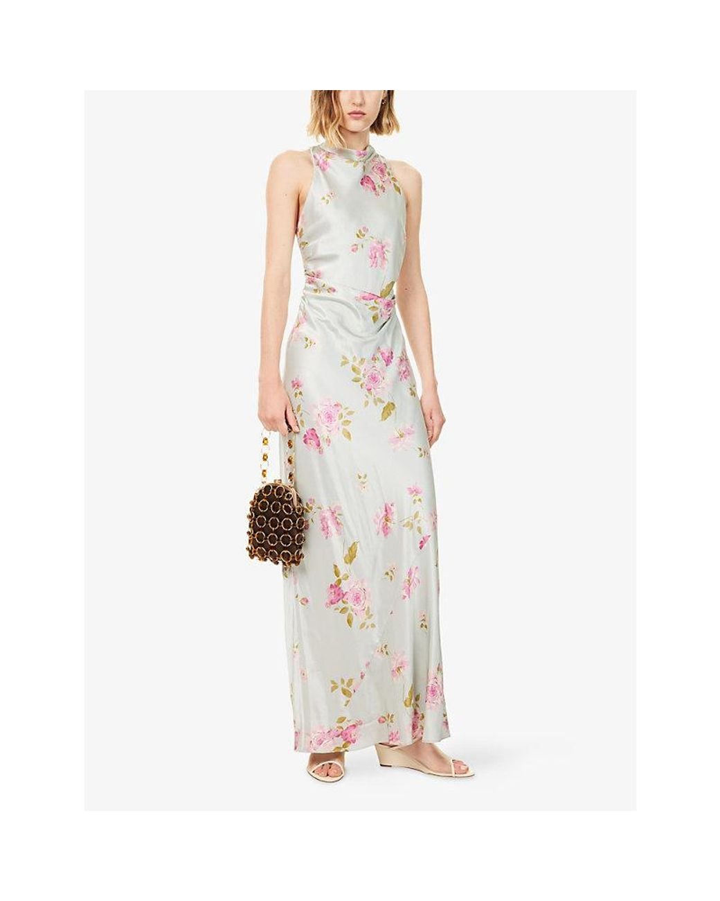 Reformation White Anaiis Floral-Print Silk Maxi Dress