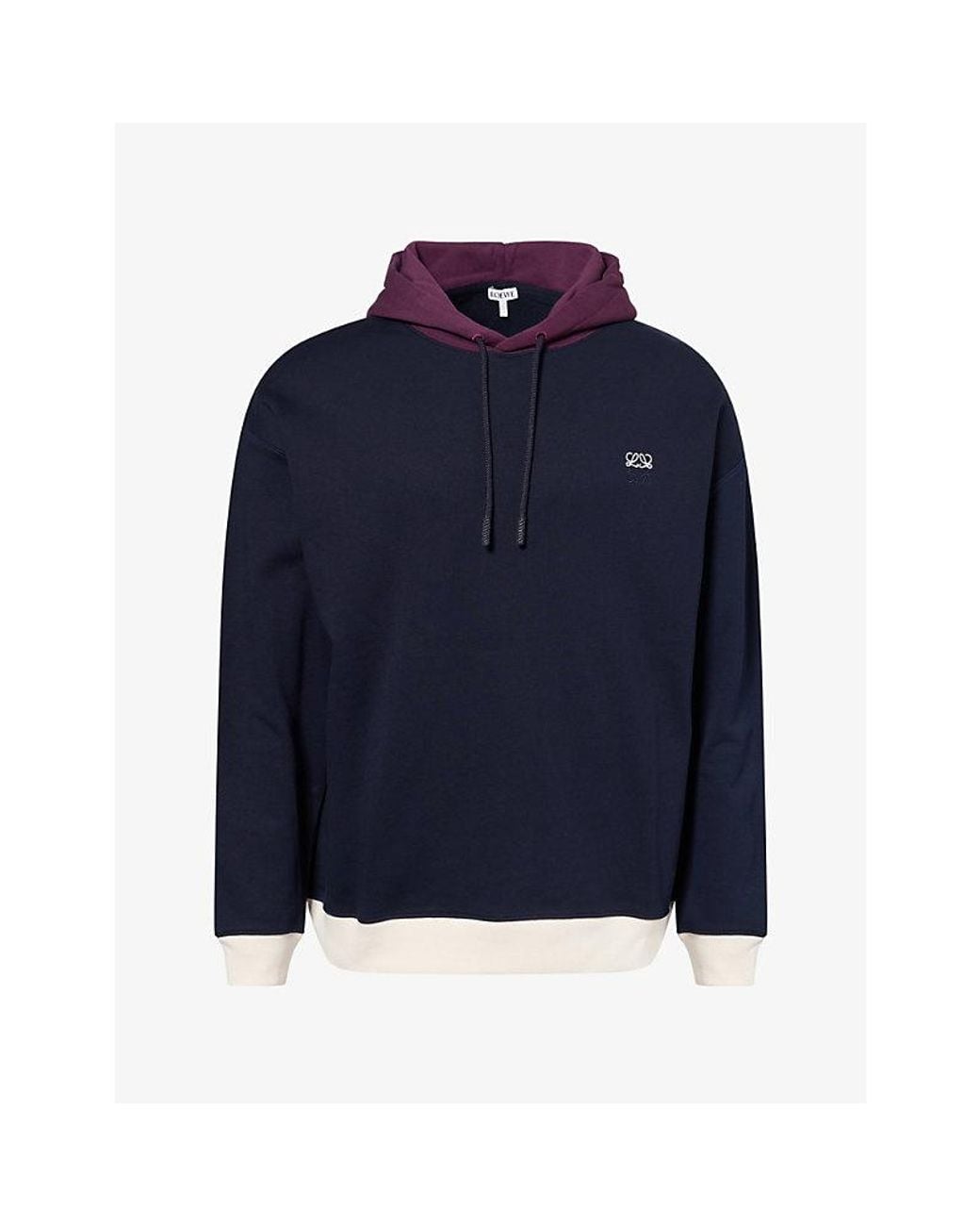 Loewe Blue Contrast-Trim Embroidered-Logo Cotton Hoodie for men