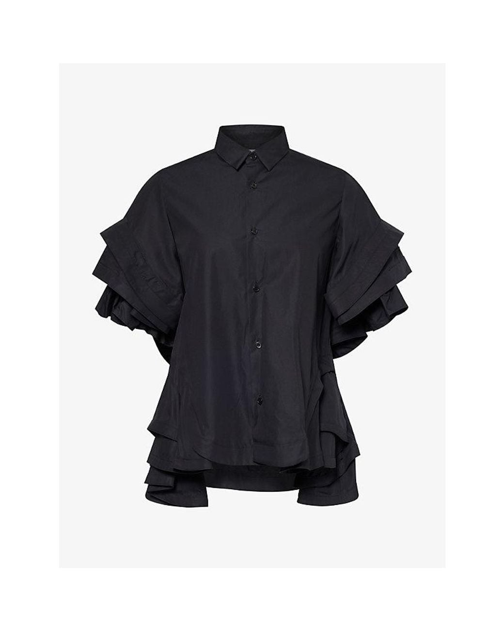 Noir Kei Ninomiya Black Ruffle Short-Sleeve Cotton Shirt