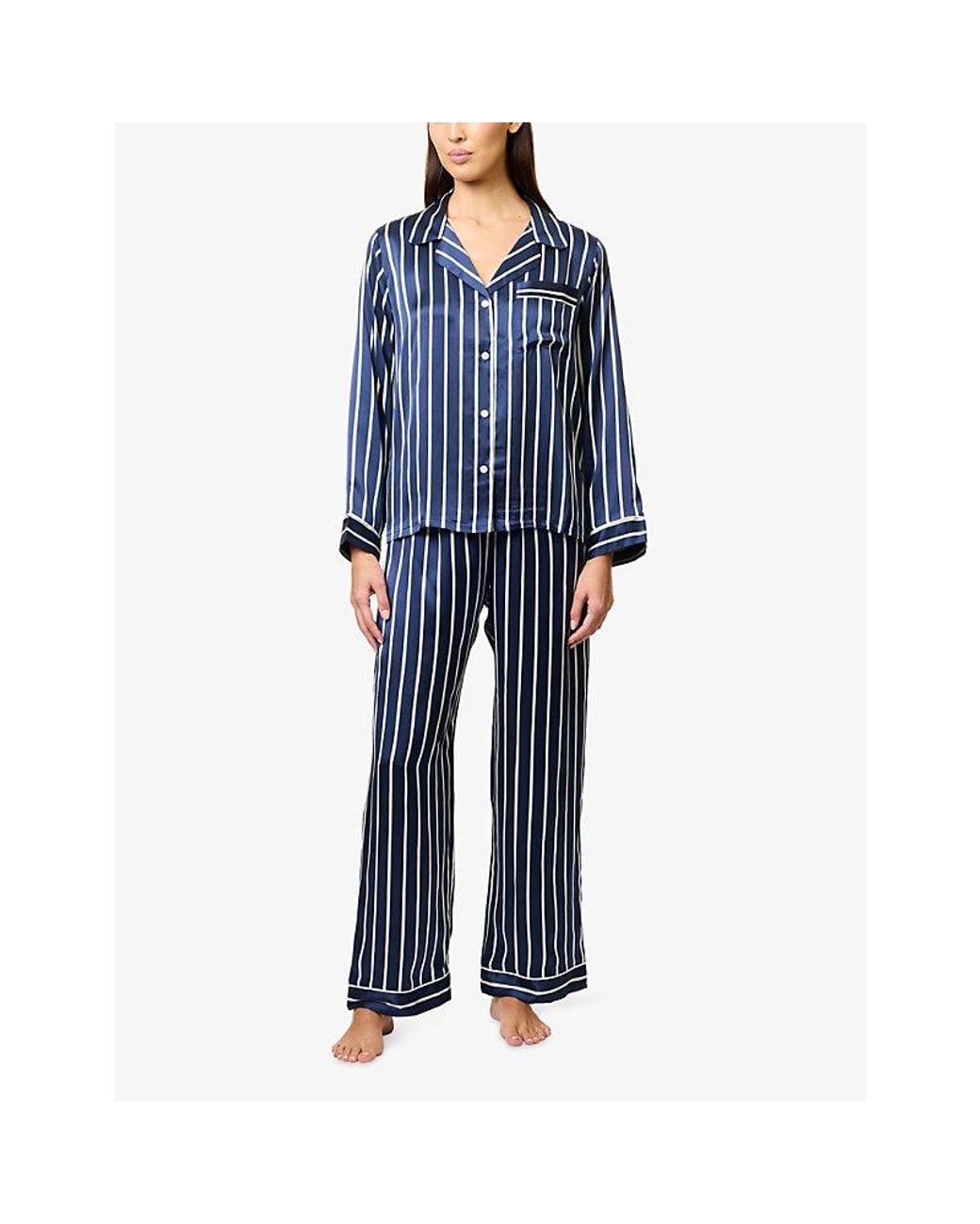 Eberjey Blue Inez Printed Silk Long Pyjama Set