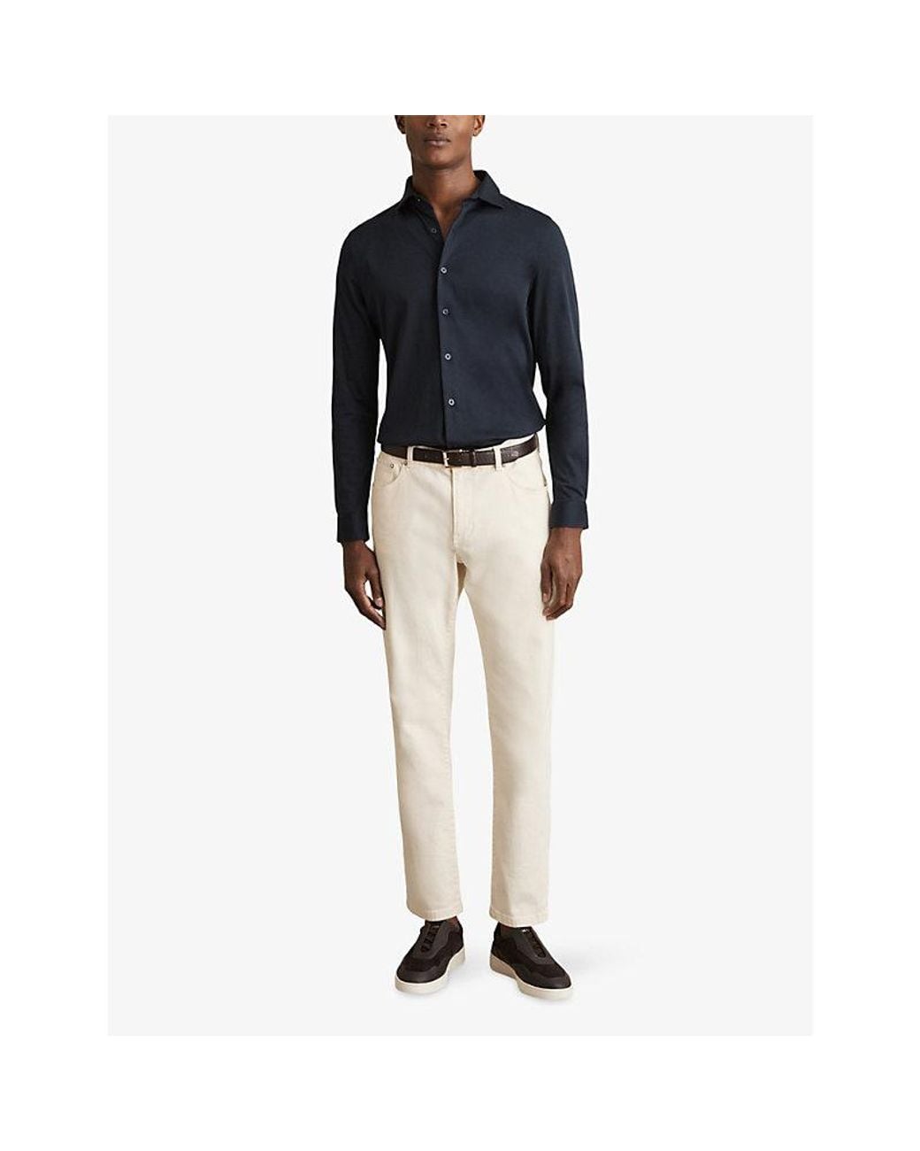 Reiss Blue Duke Button-Through Cotton-Jersey Shirt for men