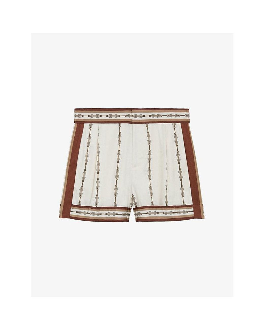 Reiss White Jayce Chain-Print Satin Shorts