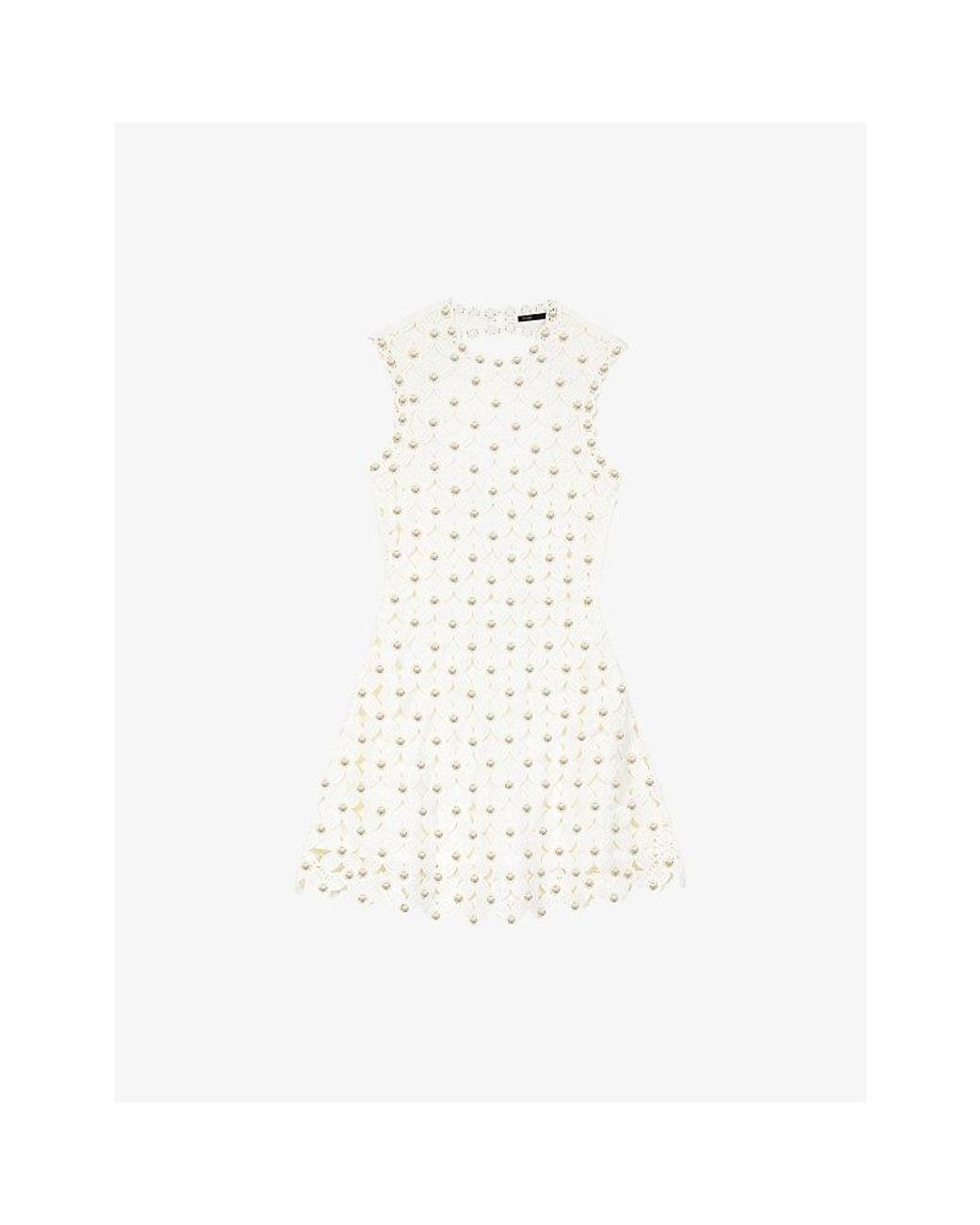 Maje White Sleeveless Sequin-Embellished Crochet Mini Dress