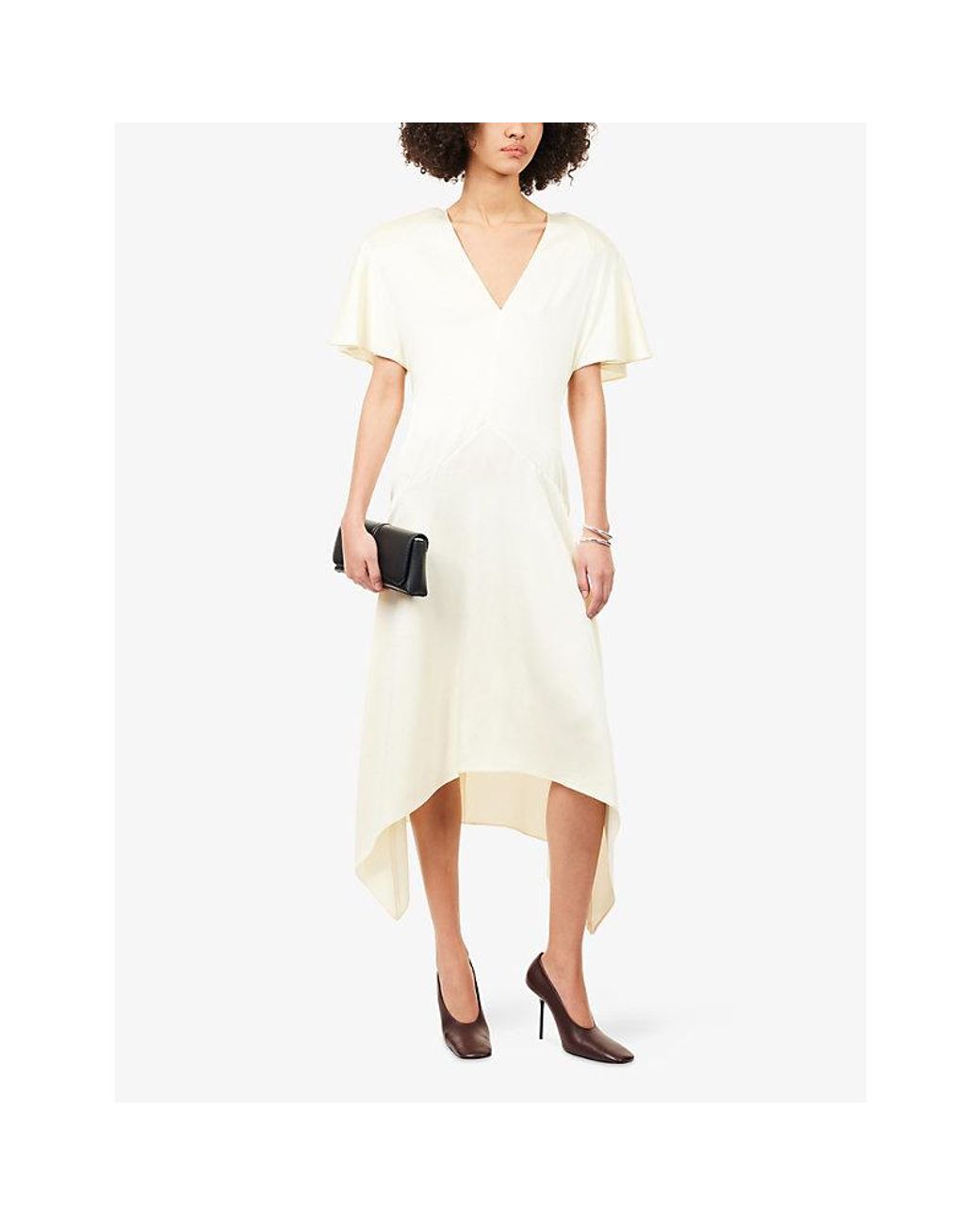 Stella McCartney White V-Neck Short-Sleeve Satin Midi Dress