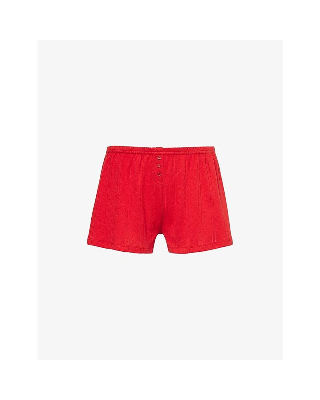 Cou Cou Intimates Red Pointelle-Pattern Mid-Rise Cotton Shorts