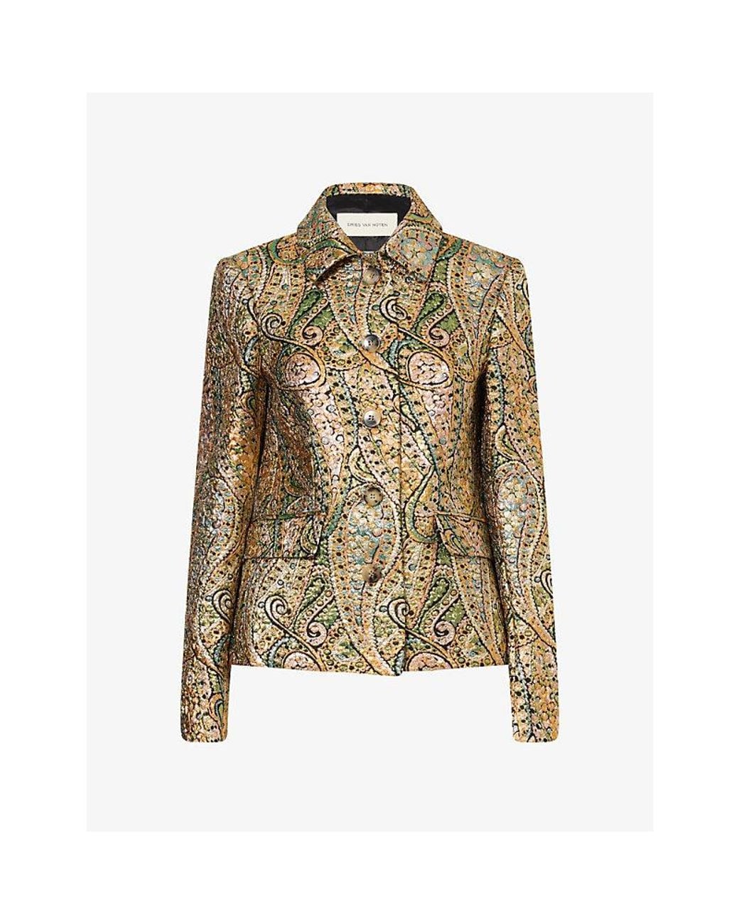 Dries Van Noten Green Bettsy Metallic-Pattern Jacquard Jacket