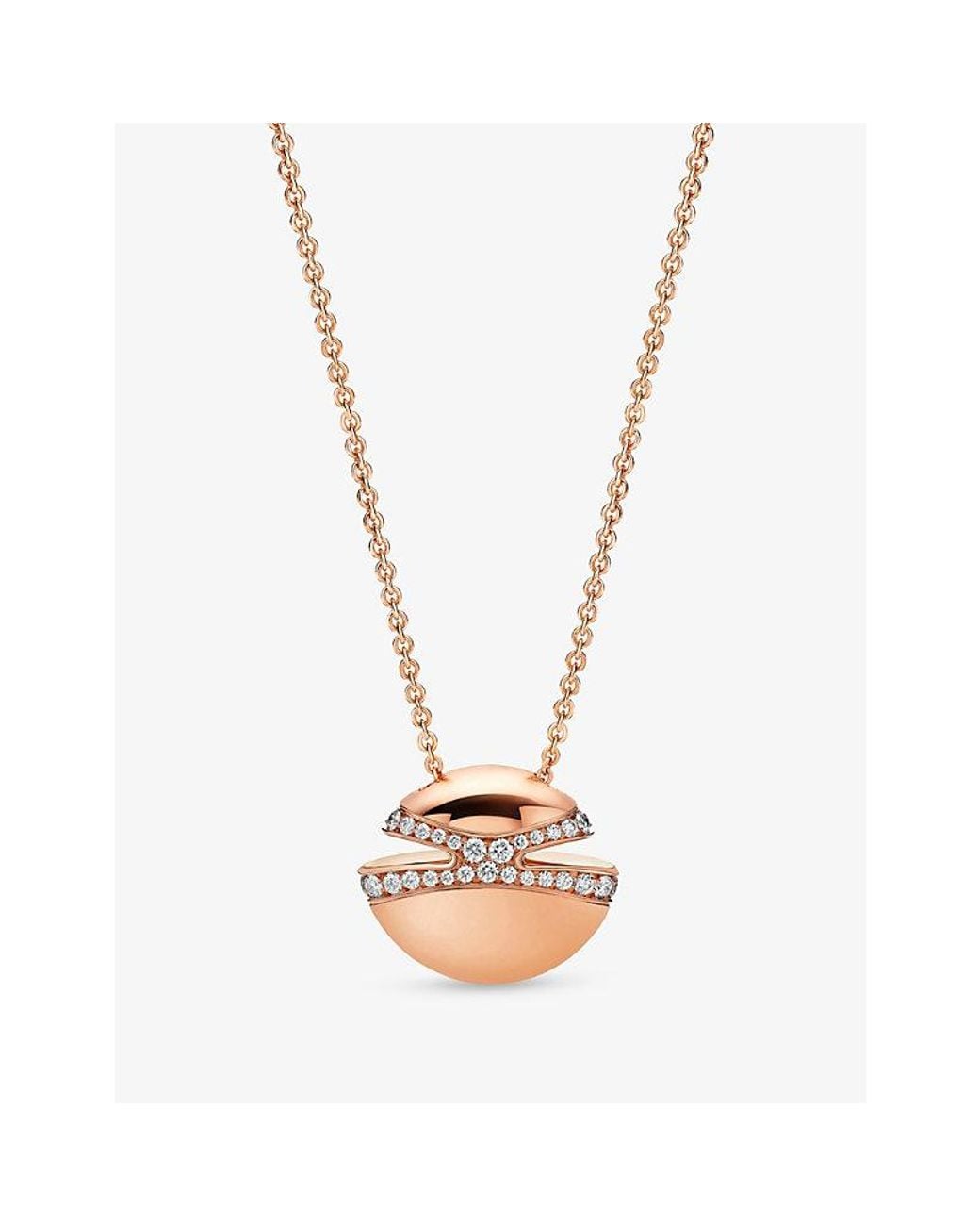 BVLGARI Metallic Cabochon 18Ct Rose- And 0.55Ct Pavé-Diamond Pendant Necklace