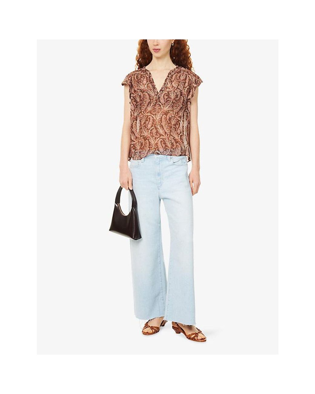 PAIGE Blue Anessa Raw-Hem Wide-Leg Denim Jeans