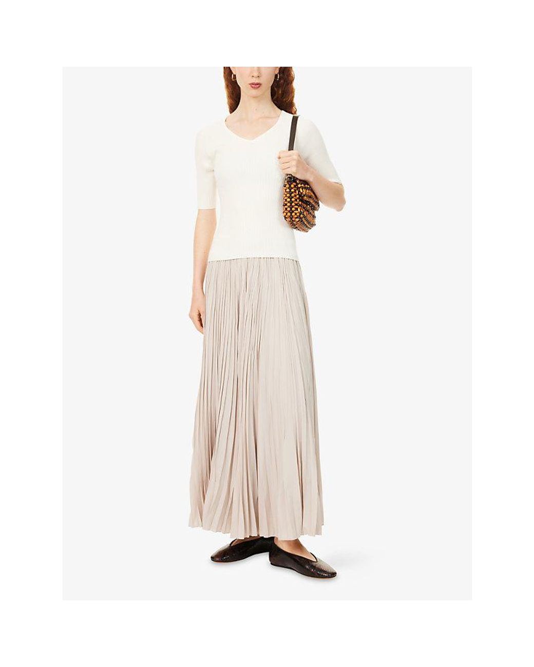 Weekend by Maxmara Natural Foggia Pleated Woven Midi Skirt