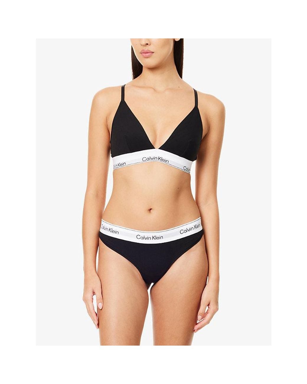Calvin Klein Black Icon Unlined Cotton-Modal Jersey Triangle Bralette