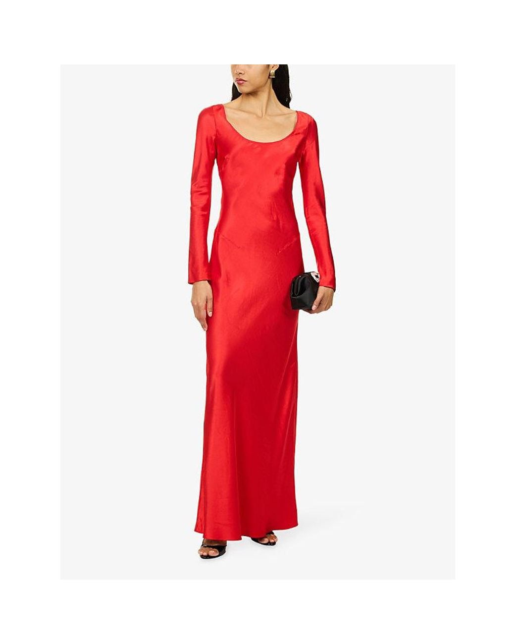 Anna October Red Margit Long Sleeve Satin Maxi Dress