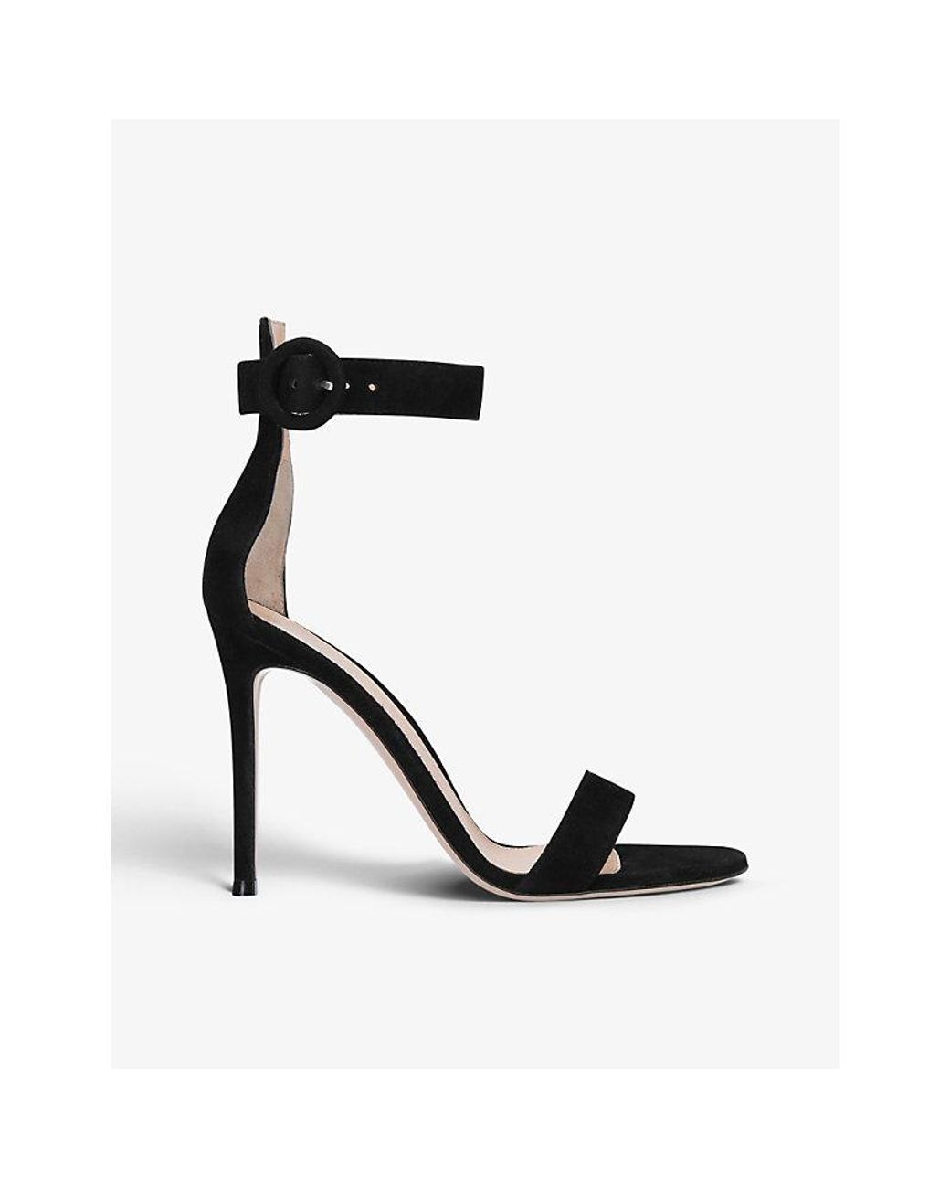 Gianvito Rossi Black Portofino Open-Toe Suede Heeled Sandals
