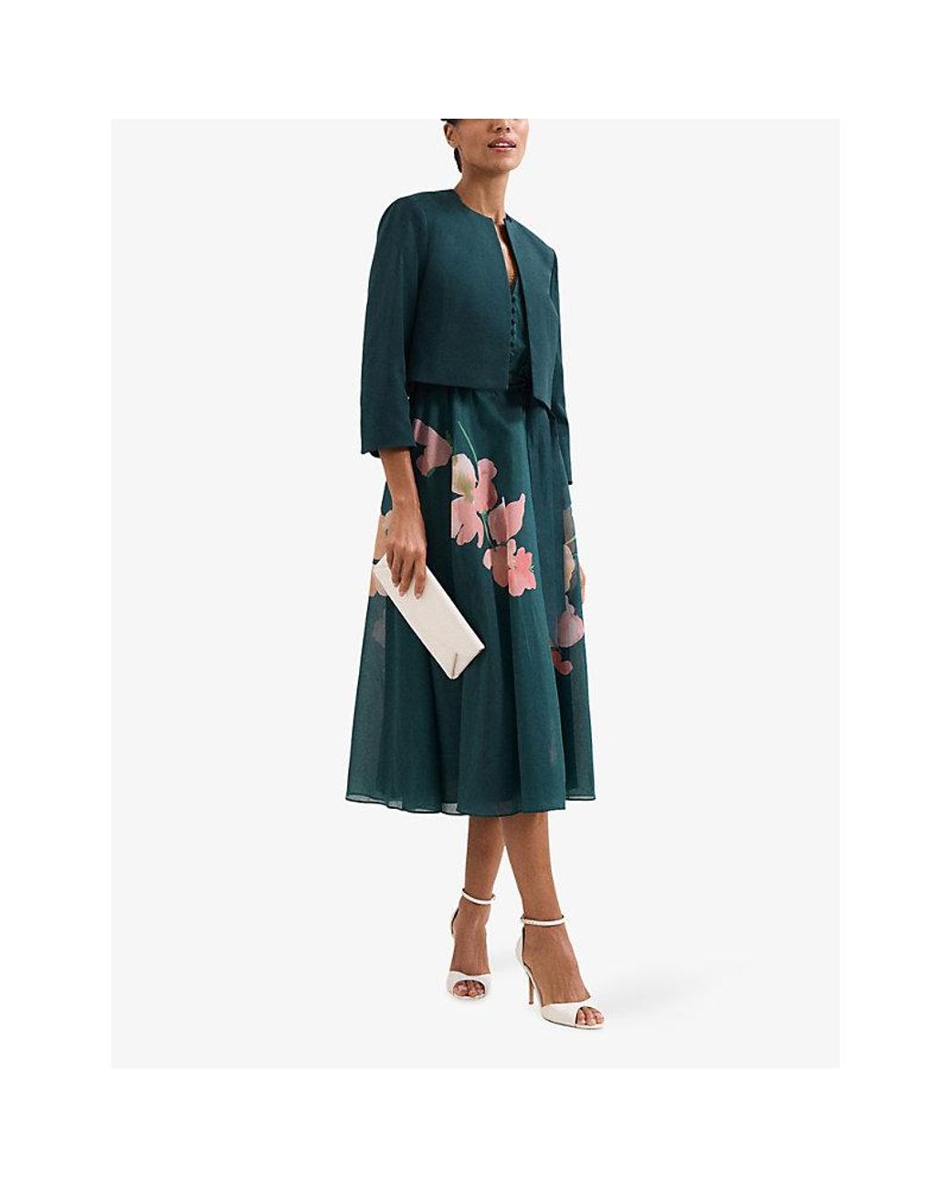 Phase Eight Green Arlette Cropped Stretch-Woven Jacket