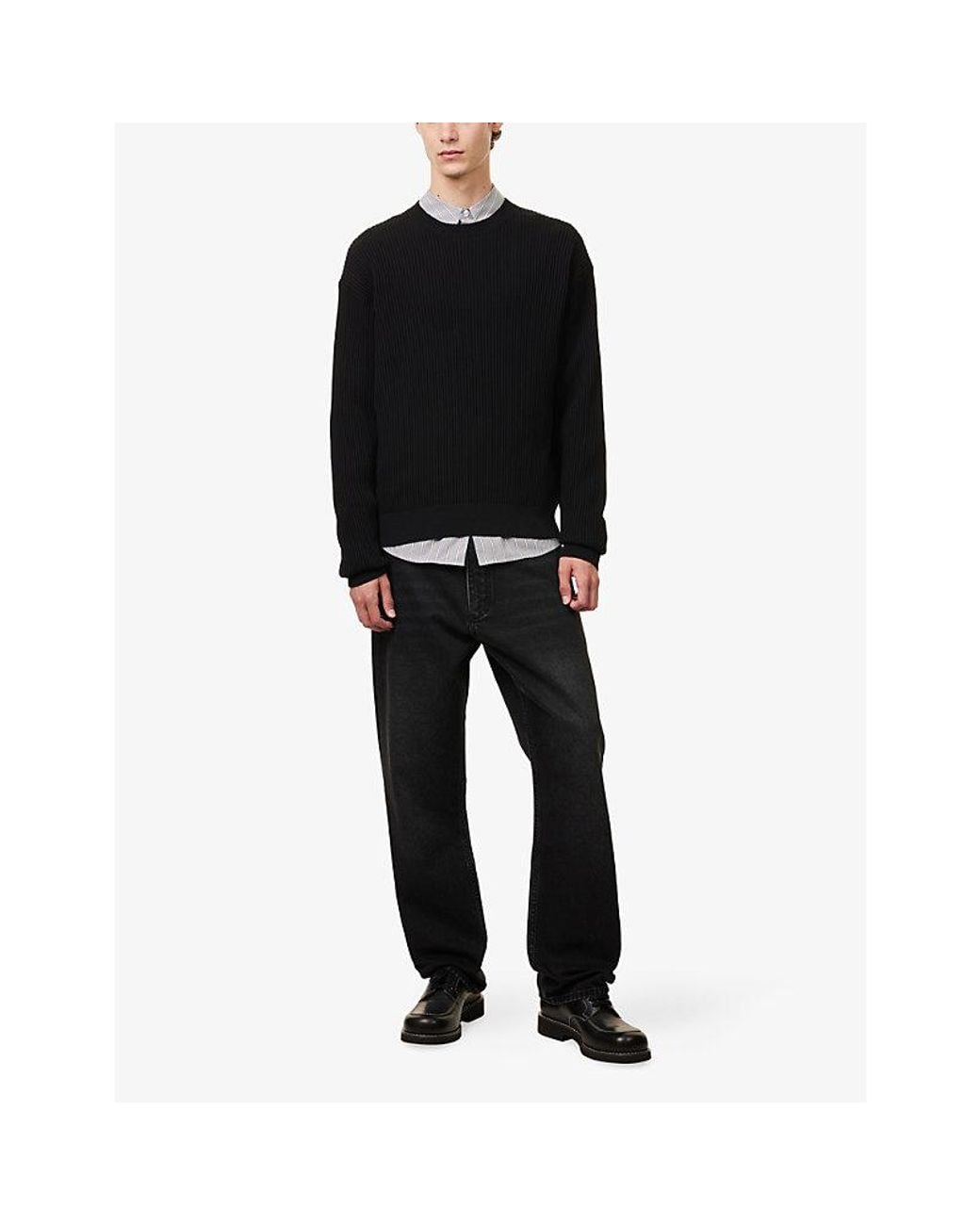 Studio Nicholson Black Crew-Neck Rib-Knit Cotton Jumpers for men