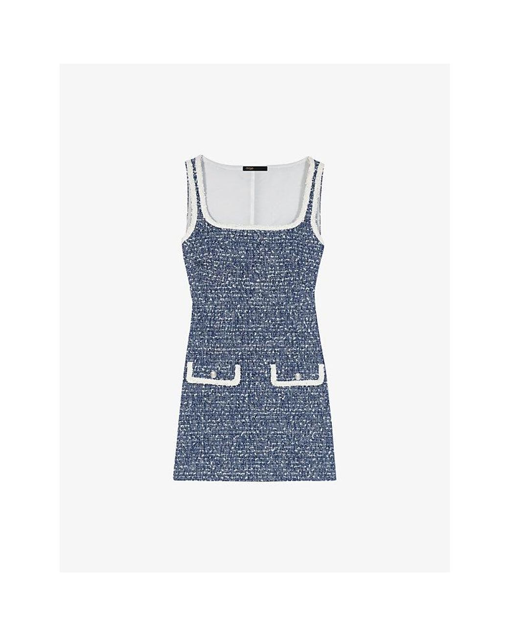Maje Blue Square-Neck Tweed Cotton-Blend Mini Dress