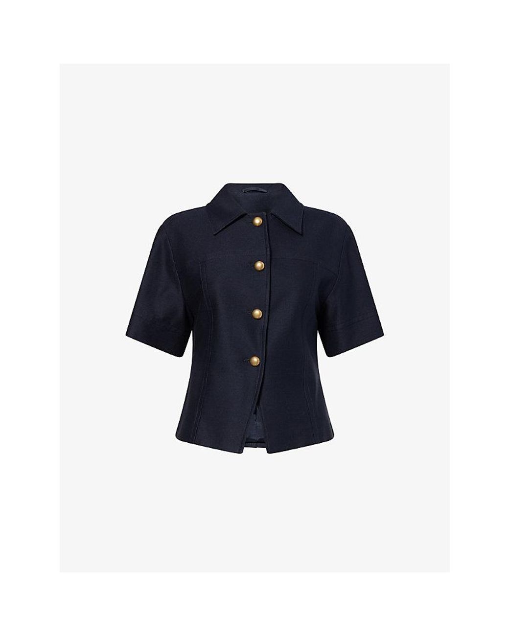 Max Mara Blue Short-Sleeve Single-Breasted Cotton Jacket